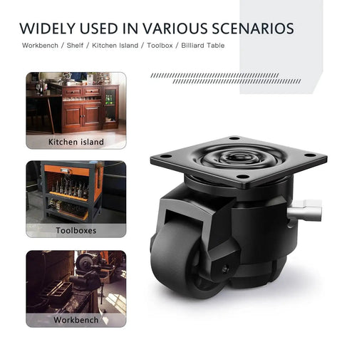 Four Pack Leveling Casters With Adjustable Height for heavy duty swivel plate retractable caster wheels, industrial settings