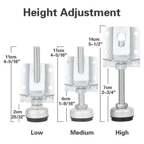 Height adjustment of Heavy Duty Leveling Feet For Furniture And Equipment Adjustable Leg Levelers With 4000 Lbs Load Capacity 4 Pack