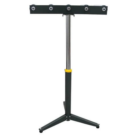 Front view of 5-Roll Adjustable Height Conveyor Stand - 250 lbs Capacity, 23.9"-41.6" Height Range, Chrome-Plated Rollers for Heavy-Duty Material Handling.