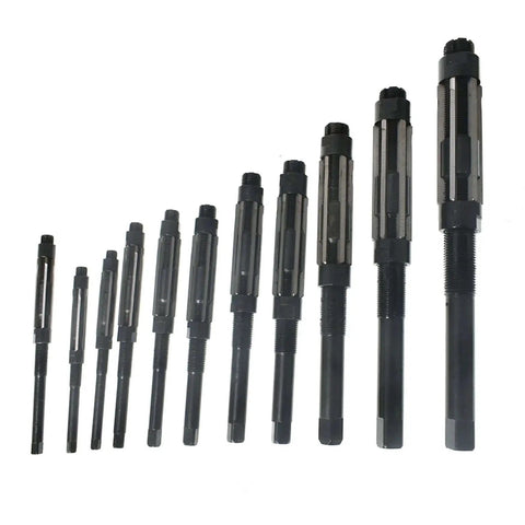 Durable Adjustable High Speed Steel Hand Reamer Set For Drilling Machines 11 Pieces H4 Through H14 Size Range 0.46875 Inch To 1.5 Inch