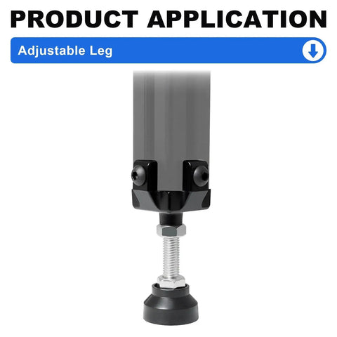 Adjustable 4040 Leg Feet For 40x40 T Slot And V Slot Aluminum Extrusion Black 4 Pack with leveling foot against white background