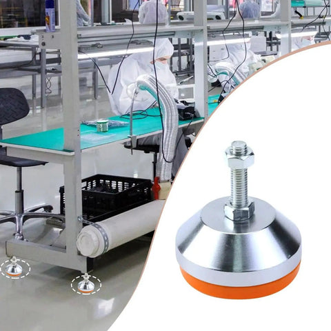 Rock Solid Heavy Duty Adjustable Leg Leveler Set 4 Pack M8 Thread 600 Lb Capacity shown installed under workbench