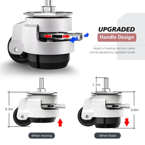 Heavy Duty Leveling Casters Set of 4 for Workbenches and Machinery, Adjustable Retractable Stem Caster Wheels With T Nuts