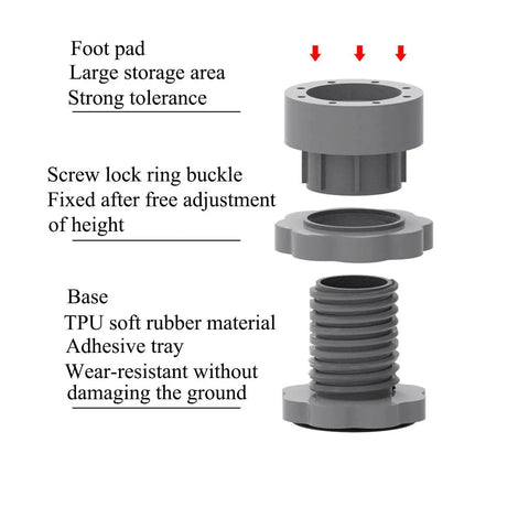 Four pack adjustable leveling feet deliver stable wobble free support for washing machines and appliances, with easy height adjustment