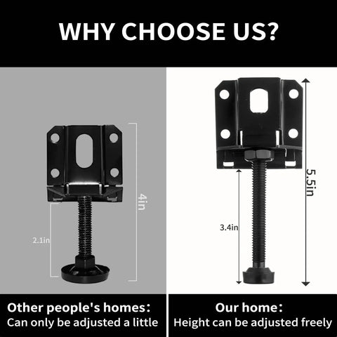 Comparison of adjustable leveling feet height for furniture, showing Beefy Heavy Duty 4 Pack Adjustable Leveling Feet for Tables and Cabinets.
