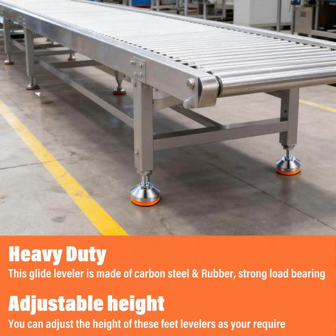 Heavy duty adjustable leveling feet with a 2.36 inch base, M12 thread and 50mm screw length, crafted from chrome plated carbon steel