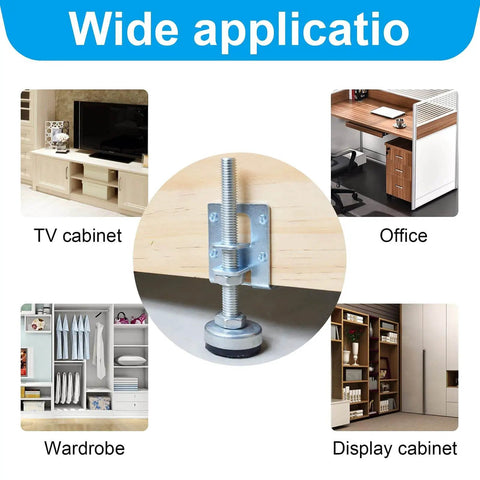 Image showing 4 Pack Heavy Duty Leveling Feet Furniture Levelers Leg Adjustable Table Legs Leveler for TV, office, wardrobe, and display cabinet.