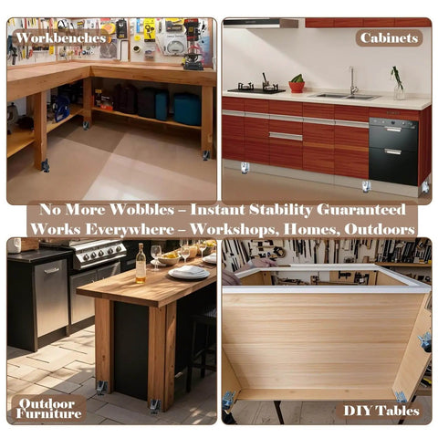 Heavy Duty Leveling Feet 4 Pack Adjustable Furniture Levelers With 1320 Lb Capacity installed on various furniture types