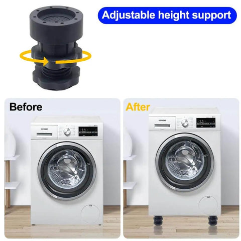 Leveling Feet For Appliances Adjustable Leveling Legs For Washing Machines Refrigerators Dryers And Furniture Four Sets Grey Rubber Pads Prevent Water Ingress Reduce Vibration Minimize Noise And Protect Flooring On Uneven Surfaces before and after installation