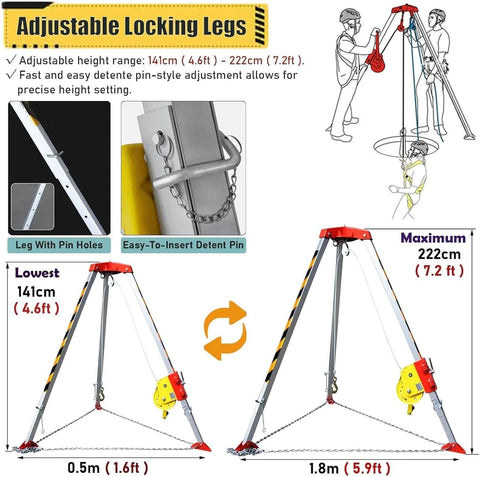 Adjustable locking legs of the Confined Space Tripod System With Self Locking Winch And Safety Harness, Emergency Rescue Gear.
