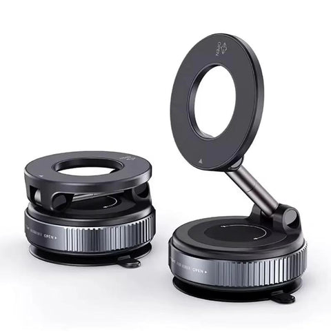 360° Vacuum Suction Car Phone Mount by Amazon, magnetic adjustable dashboard stand, black/silver two-piece