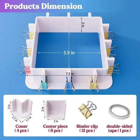 Adjustable Pro Grade Mold Housing for Silicone Molds Making Not for Direct Resin Use DIY Mold Frame Kit with dimensions and components.