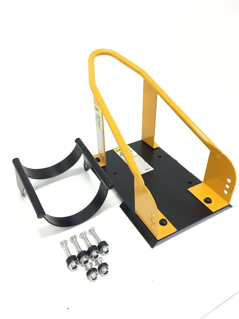 Adjustable Motorcycle Wheel Chock Stand With Auto Lock Swivel For 15 To 21 Inch Tires, Heavy Duty Steel Support, Mounts To Floor