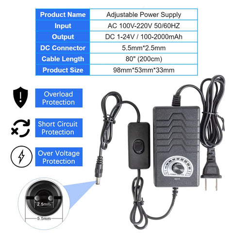 JQDML 24V DC reciprocating linear actuator kit with power adapter, inline controller, and 5.5mm x 2.5mm DC plug