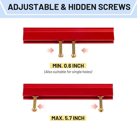 Six Pack Adjustable Cabinet Handles In Red Aluminum For Kitchen Drawers And Cabinets With Center To Center Hole Spacing from 1 to 4 inches