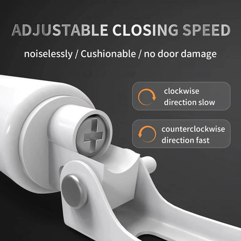 Close-up of pneumatic screen door closer showing adjustable speed settings, designed for Screen Door Closer, Storm Door Closer,Lasts for 10 Years