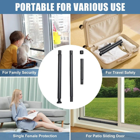 Adjustable Sliding Door Security Bar 17 To 50 Inches With Anti Slip Rubber Tips 2 Pack Portable Window And Patio Door Safety Bar For Home Travel Hotel Apartment Child Protection For Family Safety