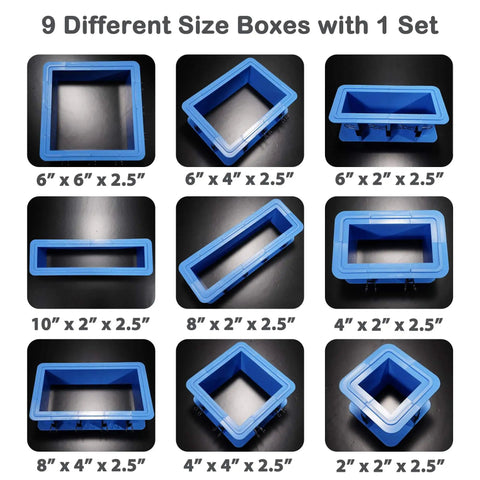 9 different size boxes for All In One Adjustable Mold Housing Kit For Silicone Molds Easy DIY Casting Soap Wax And Candle Molds Kit