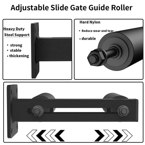 Adjustable Sliding Gate Guide Roller 6 Inch Dual Hard Nylon Rollers with Steel Bracket Overview