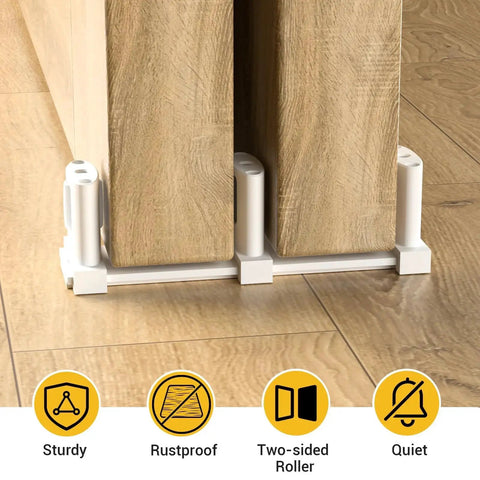 Sliding Closet Door Floor Guide, Adjustable Bypass Door Guide, Updated Three Roller Design, White Finish, Floor Roller Guide For Bypass Doors, Smooth Glide, Durable Construction, Easy To Install, Ideal For Closets And Wardrobes, 1 Piece