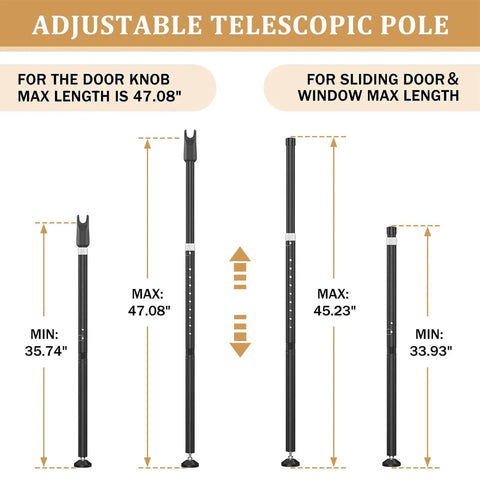 Sliding Door Security Bar and 2-in-1 Sliding Glass Door Stoppers Security for Patio, Home, Hotel Door Stick Security measurements