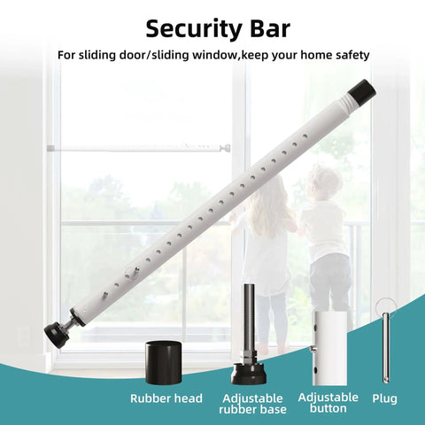Sliding Door Security Bar,17-50 inch Adjustable Window Security Bars with Rubber Tips for Sliding Glass Door/Home Apartment/Child Safety/Burglar Proof (White - 4 Pack). Image showing adjustable bar components.