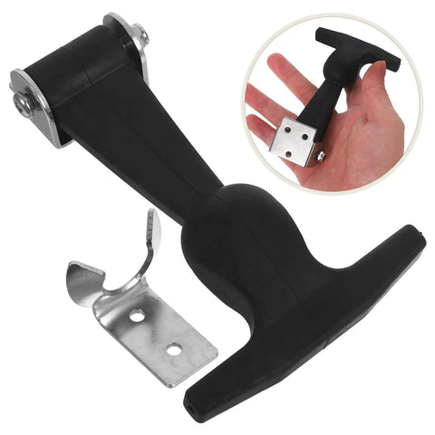 2pcs adjustable stainless steel T-handle draw latch set with black plastic grip and mounting plate