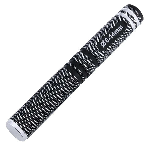 Black adjustable 0 to 14mm hole puncher reamer for RC car body shells and aircraft models, stainless steel, durable with sleeve.