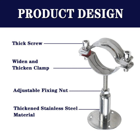 2-inch stainless steel pipe mounting clamp with wall flange and adjustable screw, screws and expansion tube included, 2-pack