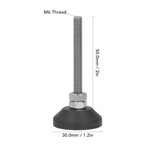 Swivel Leveling Mounts Pack Of 2 M6 Thread Furniture Glide With Adjustable 50mm Height And 30mm Base Nylon Rubber Pads For Stable Furniture Support 10kg Load Per Mount, showing side view with dimensions
