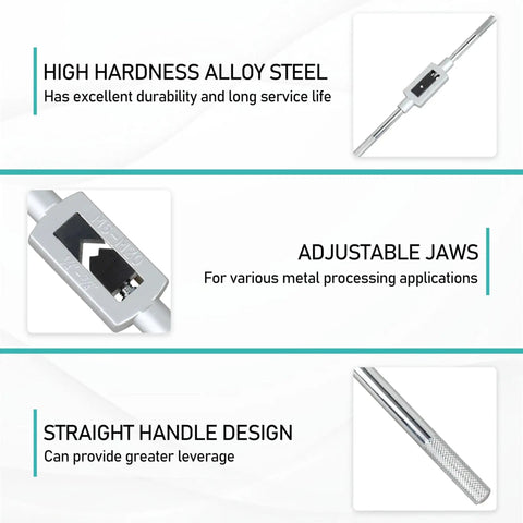 Adjustable Tap Wrench Handle For M6 To M20 And One Quarter To Three Quarter Inch Taps with high hardness alloy steel, straight handle design, adjustable jaws for metal processing.