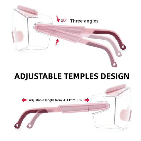 Over Glasses Safety Goggles With Anti Fog Clear Wraparound Lens ANSI Z87.1 showing adjustable temple design with angle options