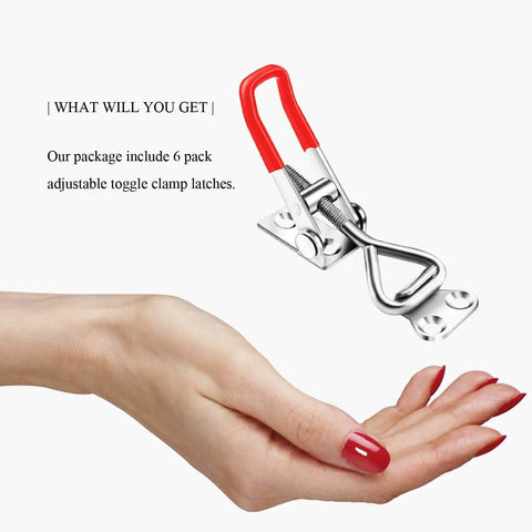 Six Pack Adjustable Toggle Latch Clamp 4001 Heavy Duty 330 Lbs Holding Capacity shown in an open hand