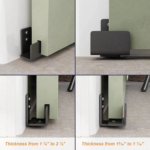Adjustable U Shape Barn Door Floor Guide wall mounted in sturdy steel black finish for non grooved and grooved doors.