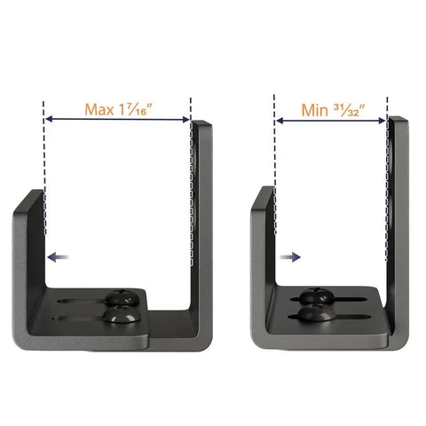 Adjustable U Shape Barn Door Floor Guide Wall Mounted Flush Bottom Guide In Sturdy Steel Black Finish Flexible Floor Guide For Non Grooved And Grooved Doors Easy Installation With Included Screws And Hardware Durable Precision Fit For Smooth Operation, showing dimensions.