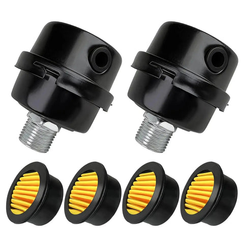 Two Pack Half Inch Thread Air Compressor Silencer Filter With 20mm Metal Noise Muffler Intake Filter Replacement For Generators Blowers Boilers Exhaust Ports And Other Air Compressor Parts, showing two filters and replacement elements