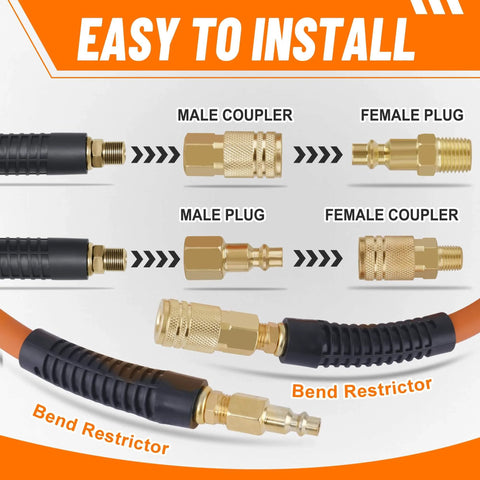 Diagram of Must Have Pro Grade 12 Piece Air Compressor Accessories Kit With Six Foot Hybrid Hose and Quick Connect Fittings.