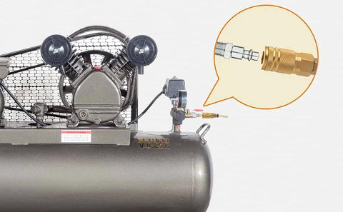 Air compressor with zoom-in on 1/4-Inch Quick Connect Fittings Set For Air Compressors - Brass Air Coupler, 10 Pack