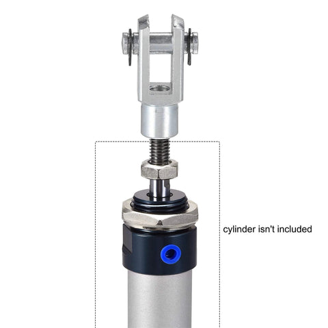 Air Cylinder Rod Clevis End 33mm Length M6x1 Female Thread Y Connector 2pcs, shown in installed position on a pneumatic cylinder.