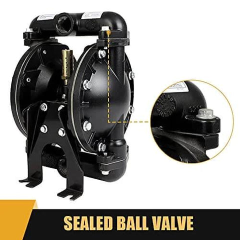 Air Operated Double Diaphragm Pump QBY4-25L with 1 inch outlet, sealed ball valve detail, 35 GPM, 120 PSI, for industrial use