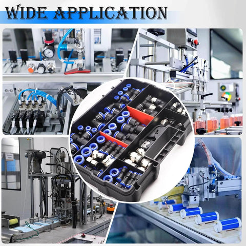 210 Piece Pro Grade Quick Connect Air Fittings Kit for 1/8 1/4 5/16 3/8 1/2 and 4 6 8 10 mm OD in use with industrial machinery