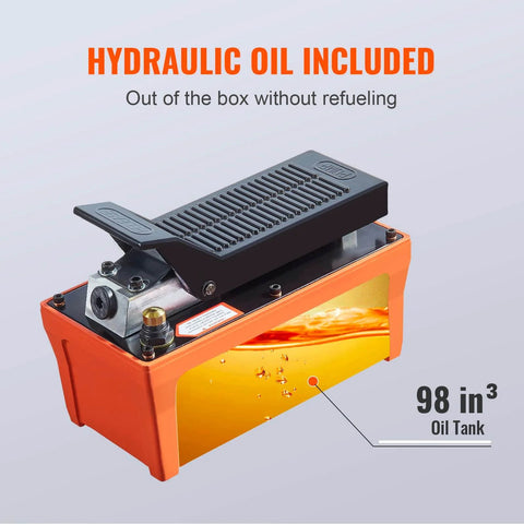 Air Hydraulic Pump, 10,000 PSI 1/2 Gal Reservoir, NPT 3/8" Oil Outlet, NPT 1/4" Inlet, orange housing with hydraulic oil image
