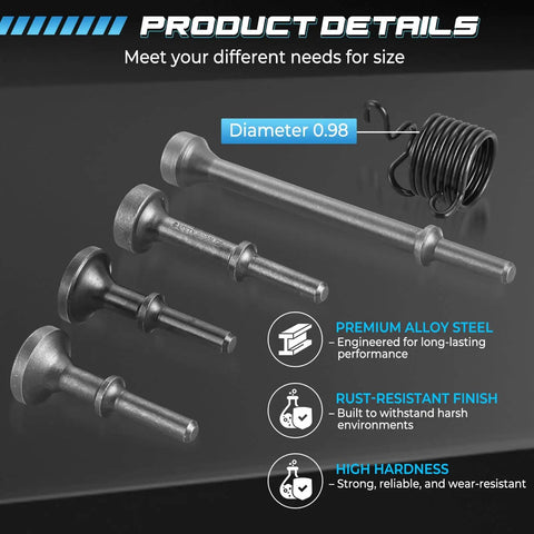 Five Piece Air Hammer Bits Set With Spring 0.401 Inch Pneumatic Chisel Bits Extended Length Smoothing Kit for Power Hammer Drills
