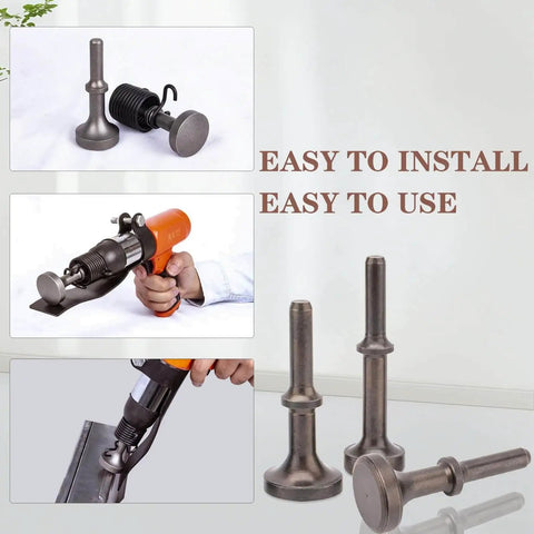 Extended Length Air Hammer Bits Set With Spring 0.401 Pneumatic Chisel Bits For Heavy Duty Jobs Includes Four Shapes In Durable Alloy Steel shown in various use cases.