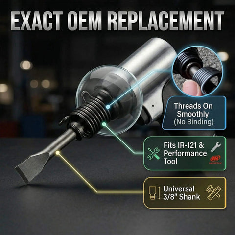 Spring Retainer For Air Hammer Chisel Gun Three Eighths Inch Replacement Part fitted on tool, showing durable steel construction