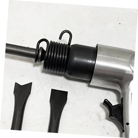 6 Pcs Air Hammer Spring Retainer Set for Pneumatic Chisels on tool with attached chisel bits for concrete breaking and chipping.