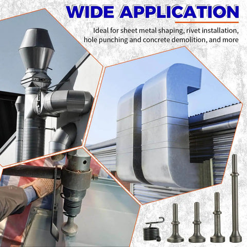 5 Piece Smoothing Air Hammer Tool Kit With Pneumatic Chisel Bits And Spring Attachments for metal and automotive use