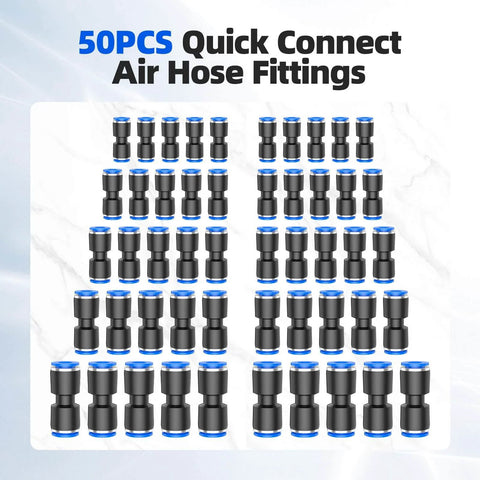 DIY Friendly Pro Grade 50 Piece Quick Connect Air Hose Fittings Kit In Five Diameters 5/32 1/4 5/16 3/8 1/2 Inch