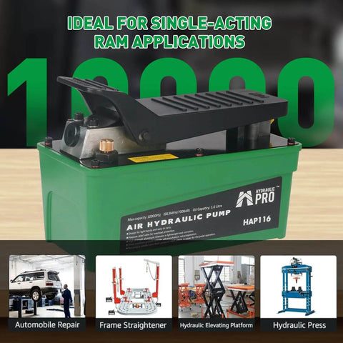 Powerful 10,000 PSI Air Hydraulic Pump With 1.6L Reservoir And Foot Pedal, Three Eighths NPT Oil Outlet for auto repair