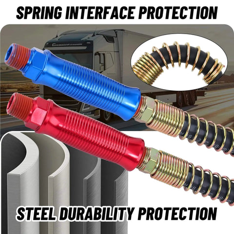 Heavy-duty 12 Foot 3 In 1 Air Lines Kit for Semi Truck and Trailer Tractor with tender spring kits and gladhands.